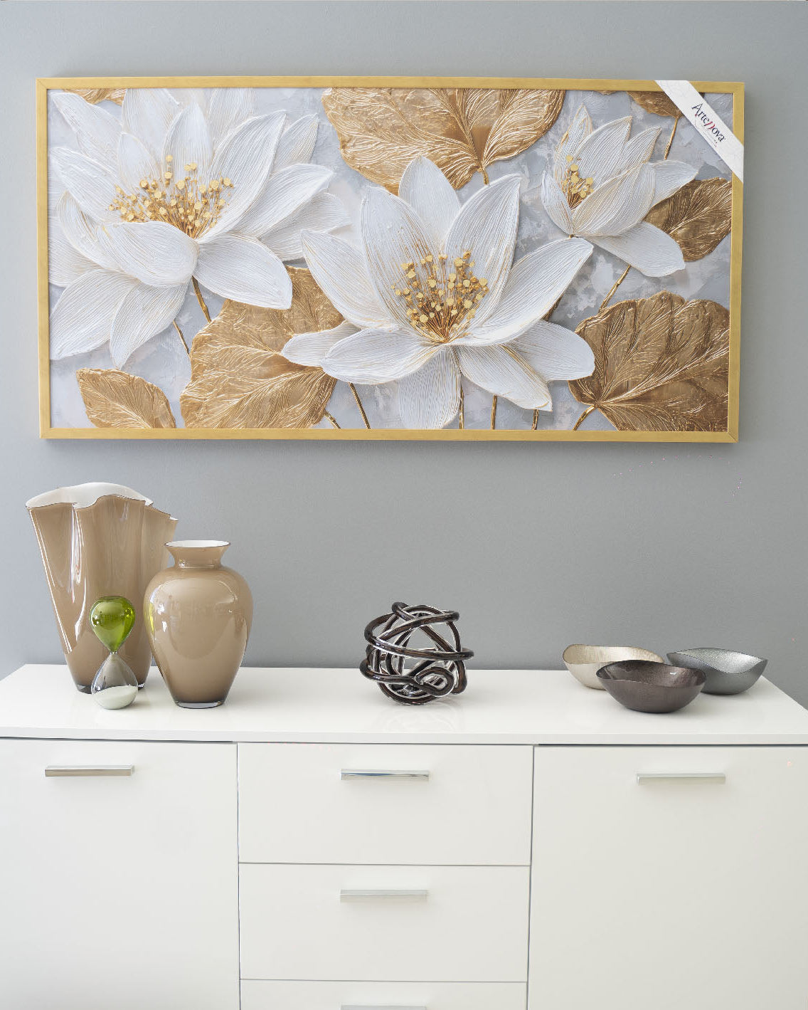 Quadro moderno floreale Gold Bouquet cornice minimal oro