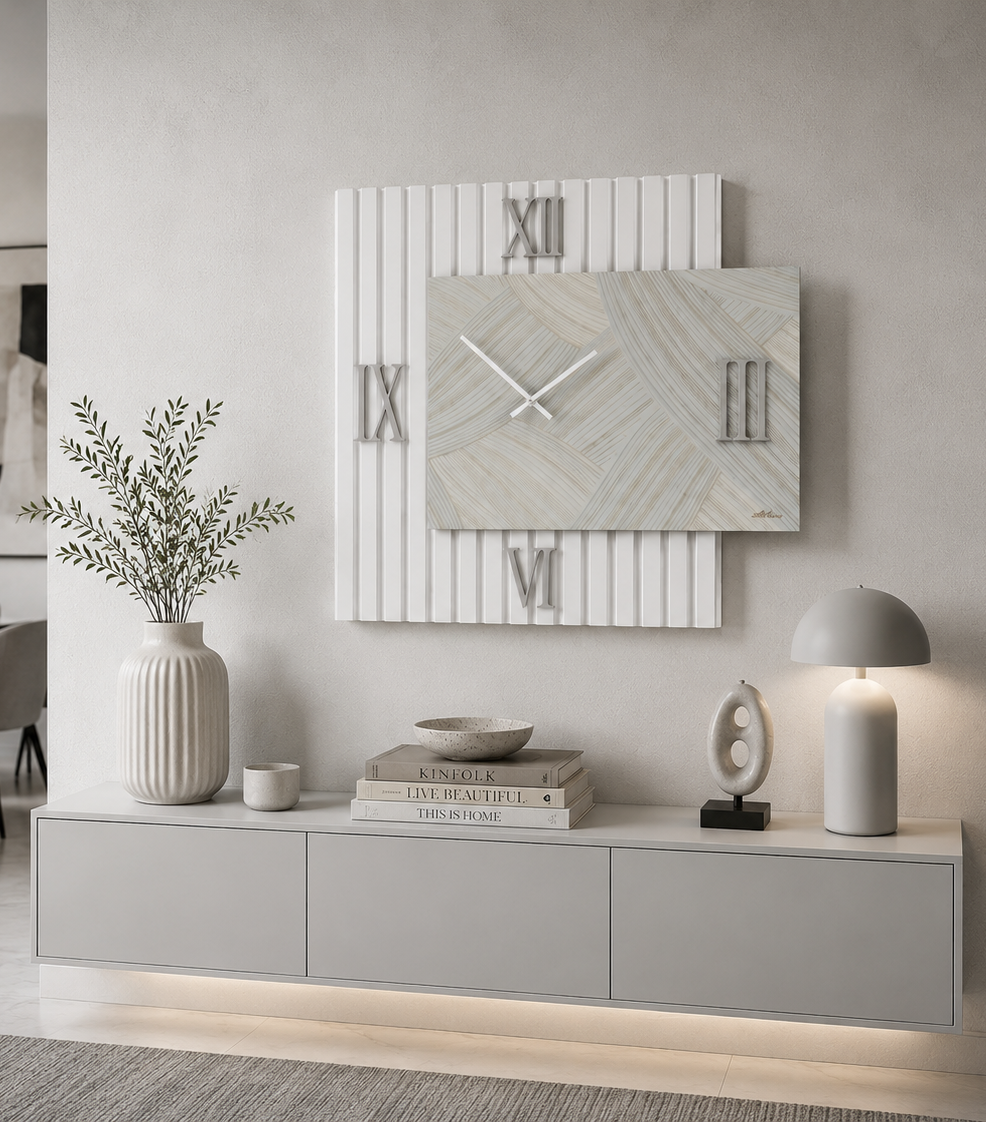 ABITARTE OROLOGIO RAMESH DA PARETE IN LEGNO CANNETTATO BIANCO