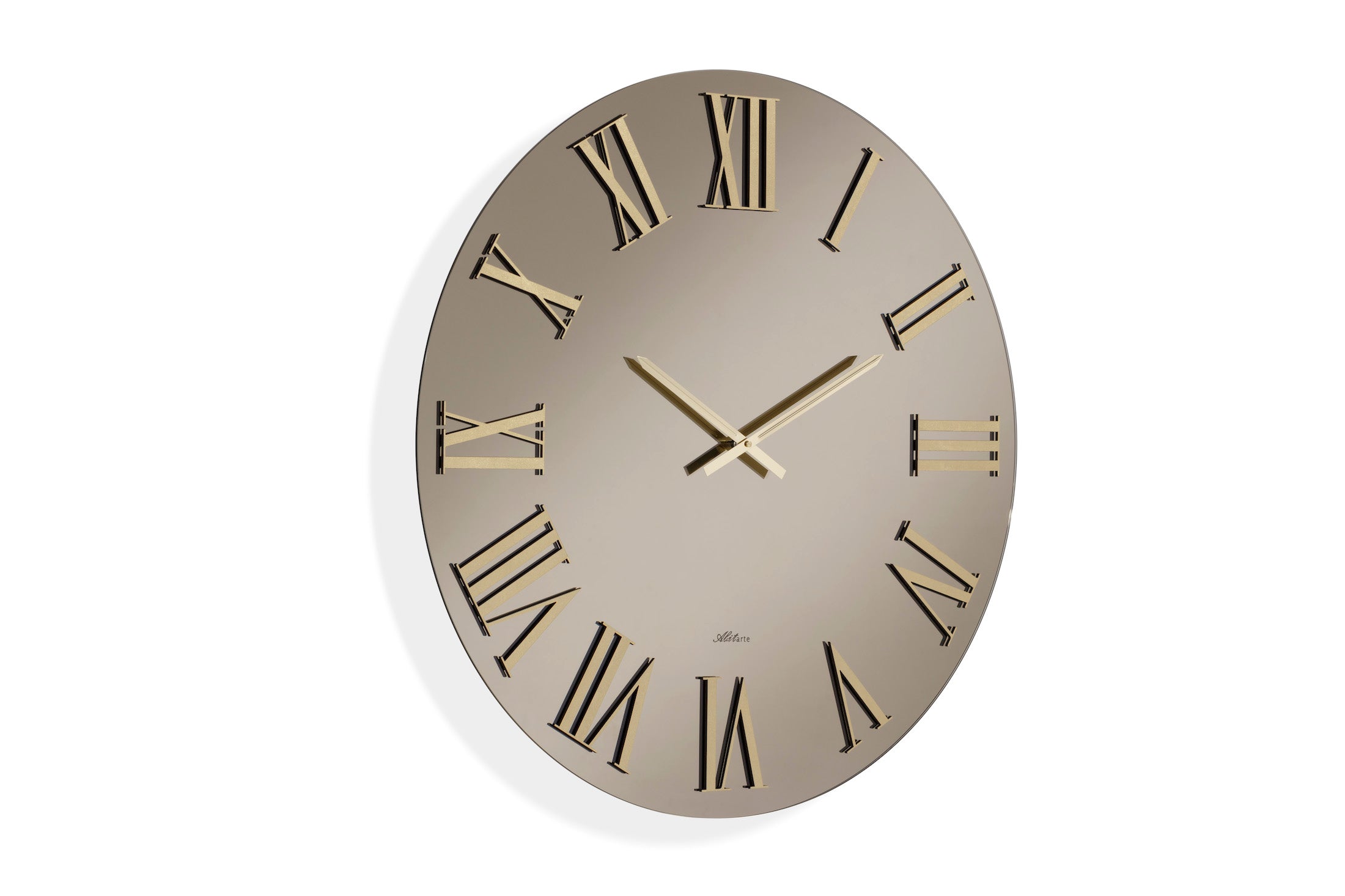 ABITARTE OROLOGIO DA PARETE IN SPECCHIO MIRA BRONZO E ORO