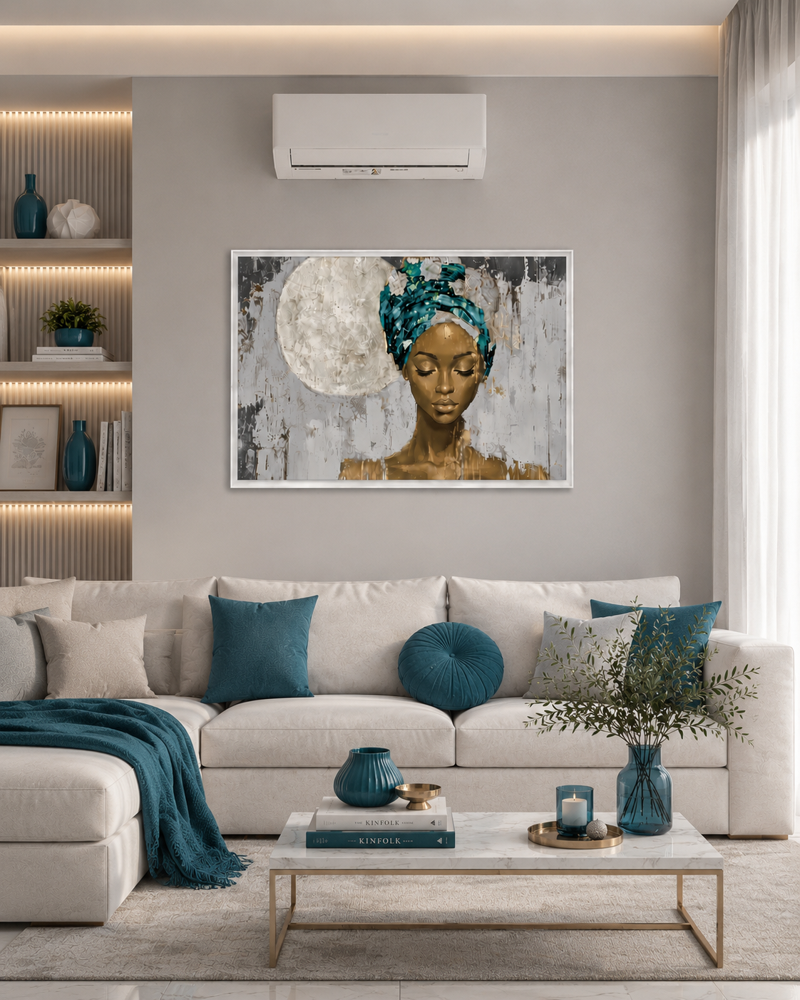 Figurativo moderno African blu ottanio + cornice bianca