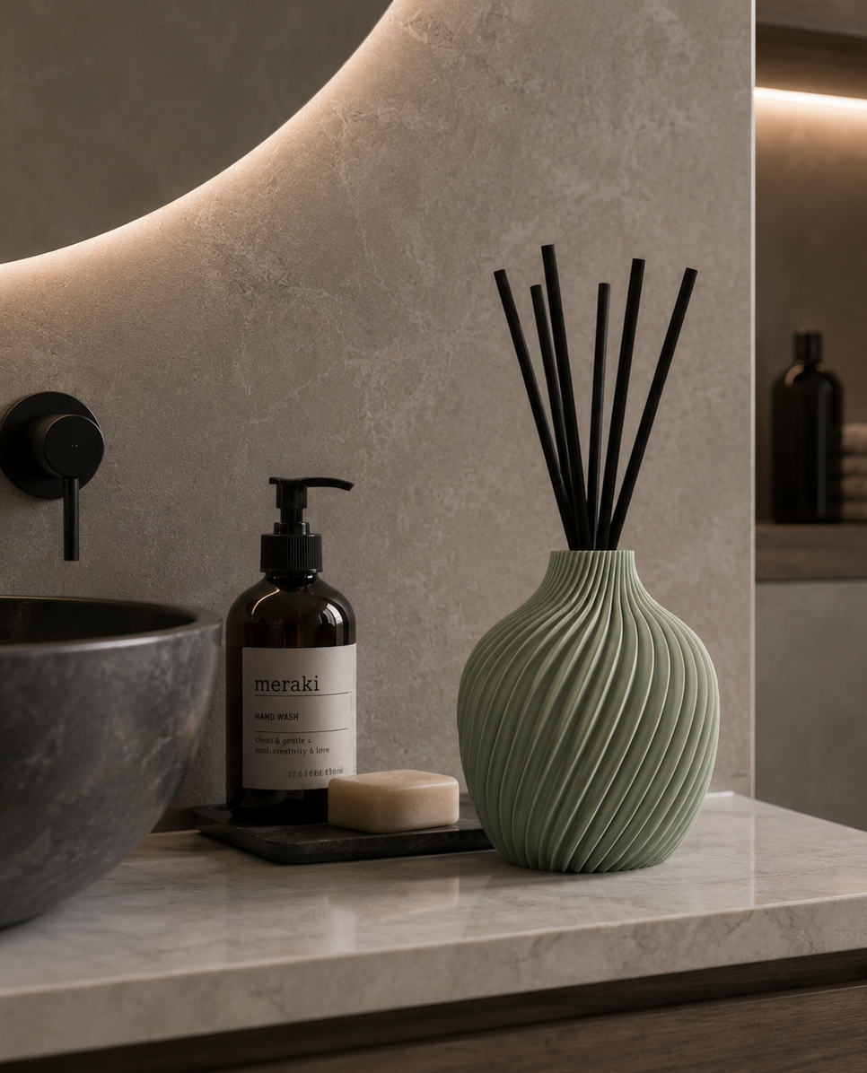 Confezione Regalo diffusore a bastoncino vaso verde salvia + ricarica Latte & Ambra Dolce