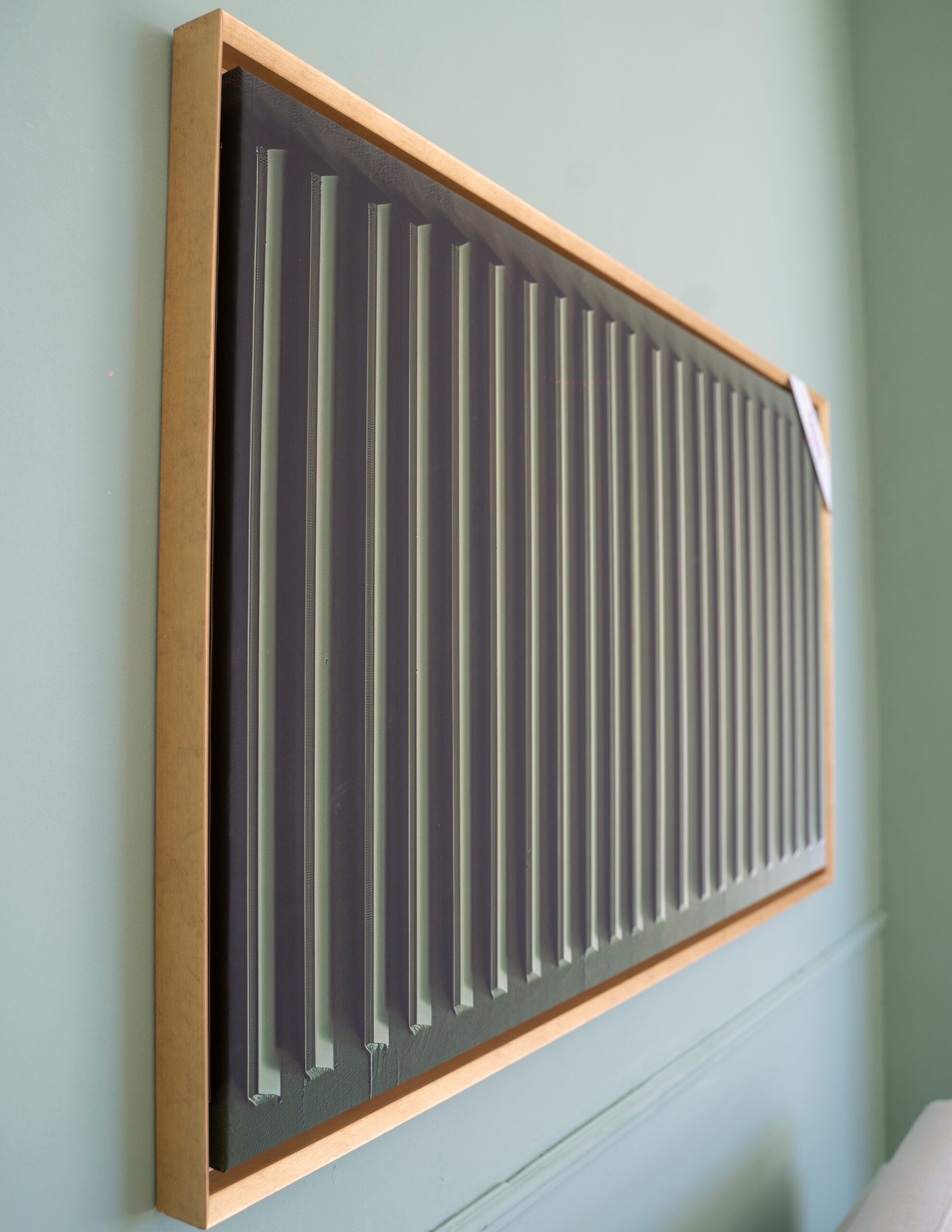 Quadro moderno Astratto Green Lines cornice oro minimal