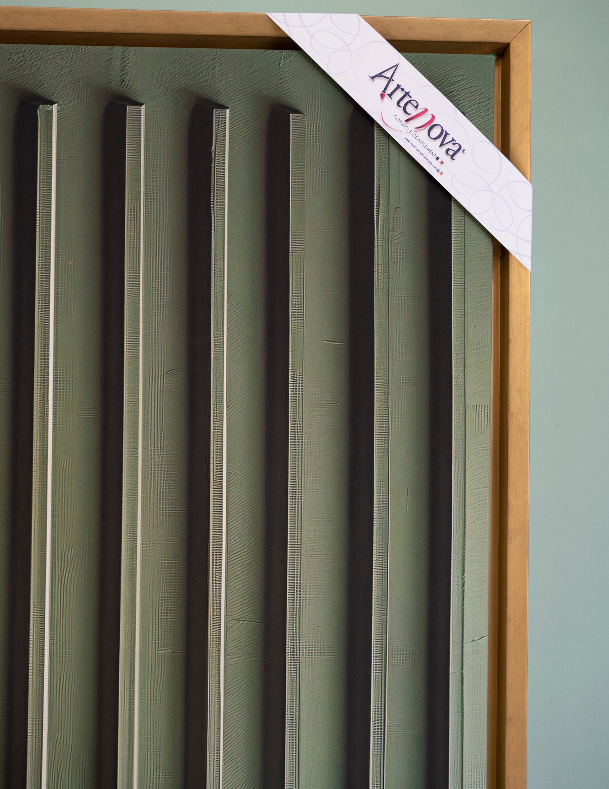 Quadro moderno Astratto Green Lines cornice oro minimal