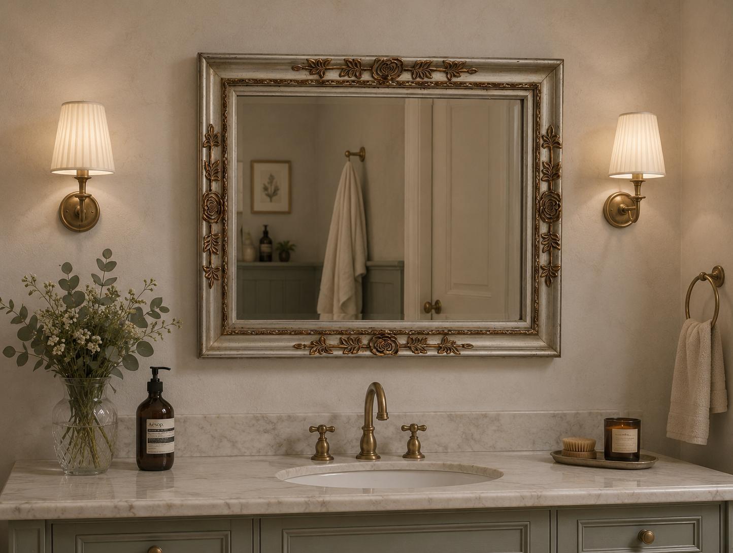 Specchio Rose  Classico Argento Mecca con Decori – Made in Italy
