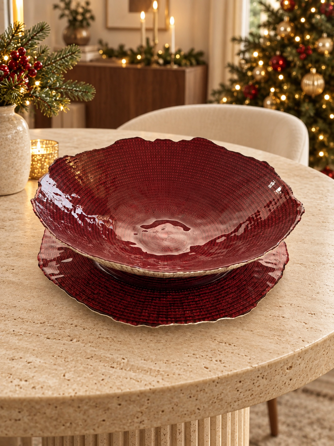 Centrotavola Aster rosso Onlylux 33 cm