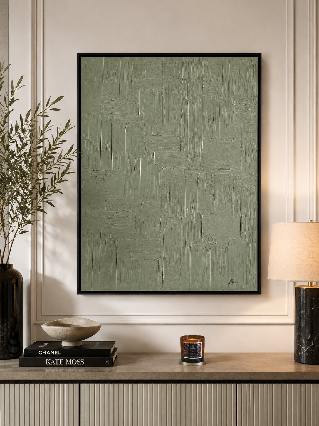 Quadro Dipinto Astratto Sage Essence cornice nera