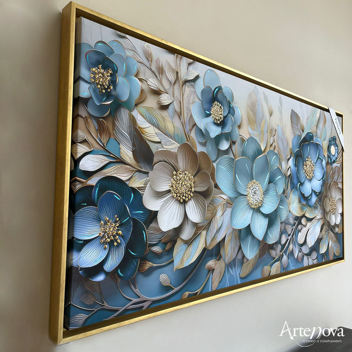 Quadro moderno Floreale Eleganza Azzura con cornice oro