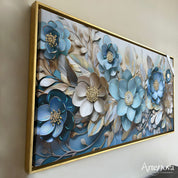 Quadro moderno Floreale Eleganza Azzura con cornice oro