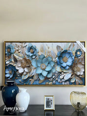 Quadro moderno Floreale Eleganza Azzura con cornice oro