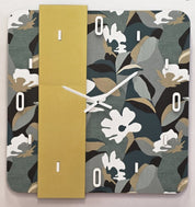 Orologio da Parete Abitarte  Moderno Linear  Floreale Verde con Specchio Oro