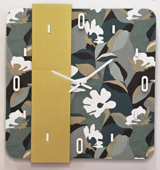 Orologio da Parete Abitarte  Moderno Linear  Floreale Verde con Specchio Oro