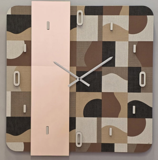 Orologio da Parete Abitarte  Moderno Linear Geometrico Marrone con Specchio Rosa