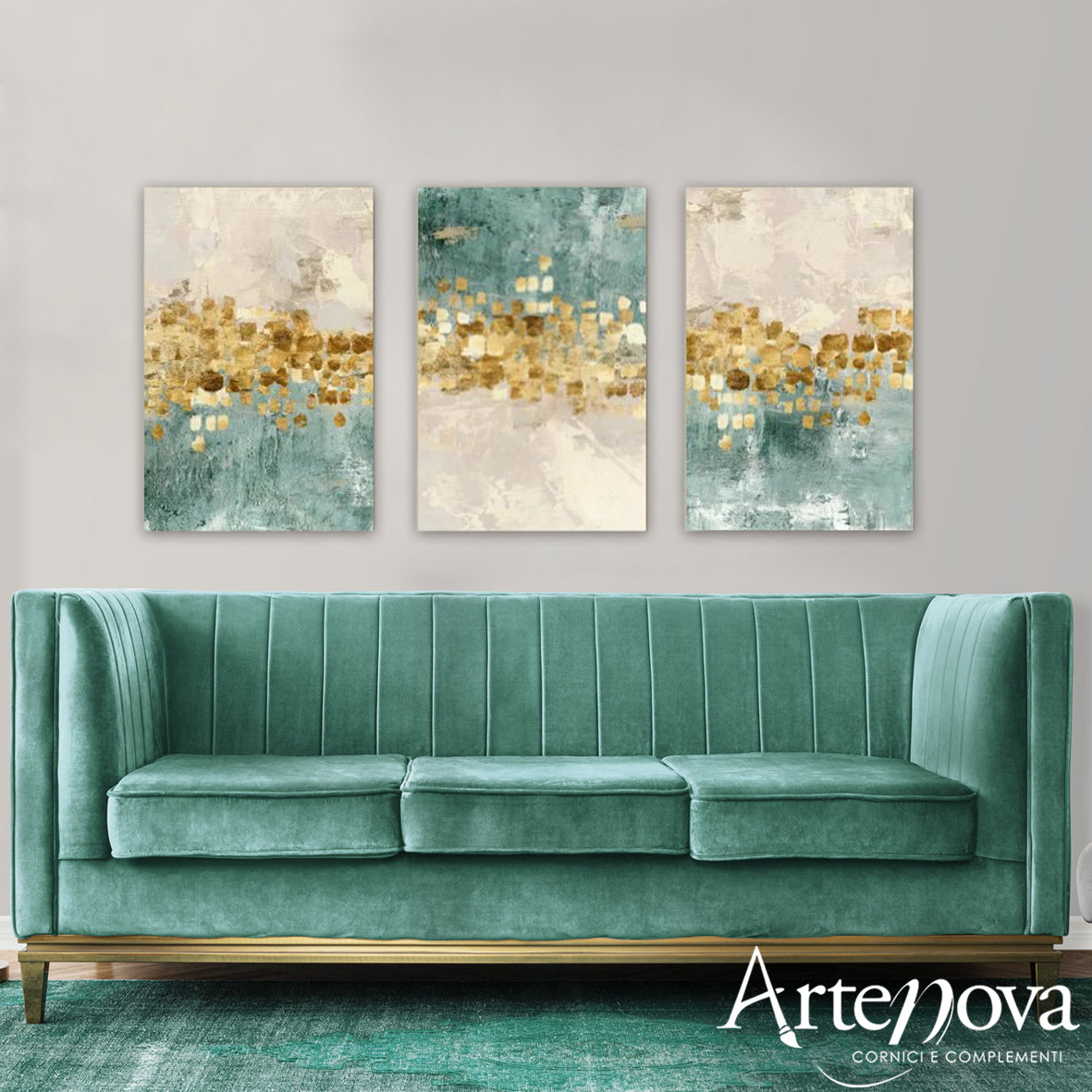 Quadro moderno Green Horizon Set da 3 pezzi