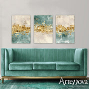 Quadro moderno Green Horizon Set da 3 pezzi